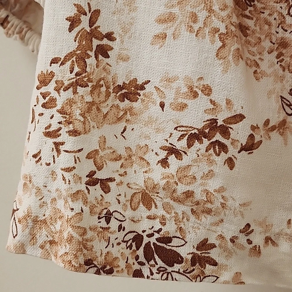 Abercrombie & Fitch  Puff-Sleeve Cream,Tan, Brown Blouse Romantic Sz XS